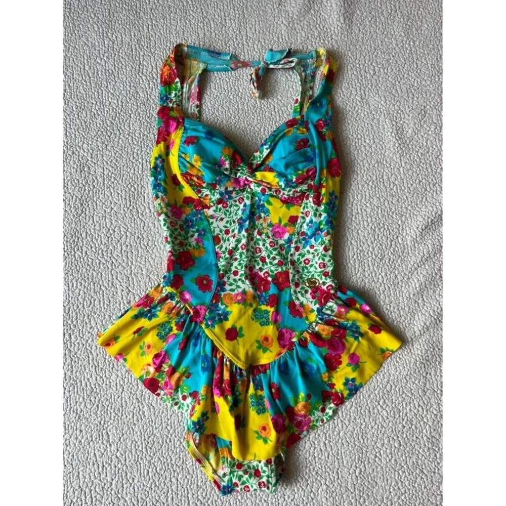 Vintage Retro Wacoal Vibrant Halter One Piece Bathing Suit Womens Medium